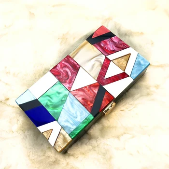 

Women's Messenger Bag Fashion Luxury Acrylic Geometric Plaid Patchwork Bag Party Ball Clutch Bag Women's Evening Bag