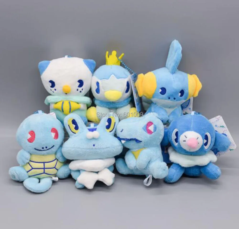 7 шт., Сквиртл, Froakie Piplup Totodile Mudkip Popplio Oshawott 10 см плюшевые брелки в виде подвесные игрушки в розницу
