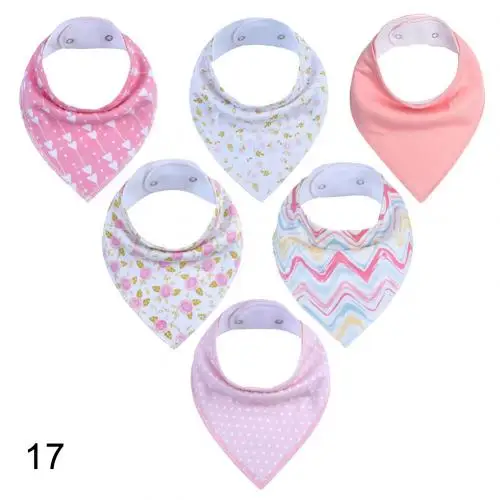6Pcs Baby Floral Dots Double Layer Triangular Bibs Soft Drooling Feeding Towel New - Цвет: 17