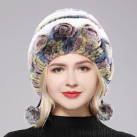 Natural Soft Knitted Rex Rabbit Fur Hat Russian Women Winter 100% Genuine Rex Rabbit Fur Caps Lady Warm Real Rex Rabbit Fur Hats 2