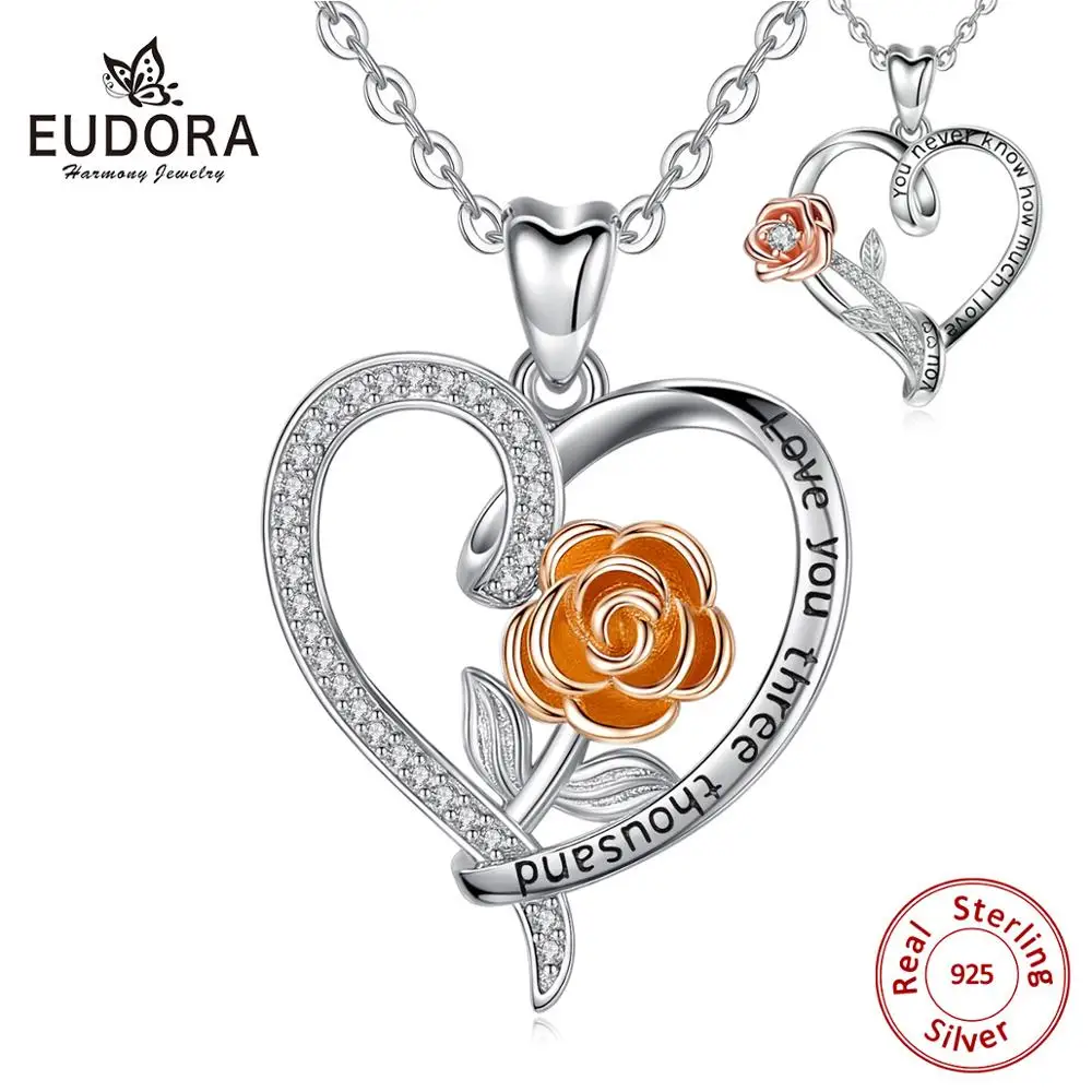 

Ожерелье Eudora из стерлингового серебра 925 пробы с подвеской в виде английского сердца с надписью, ювелирные изделия для женщин, подарок на свадьбу и вечеринку