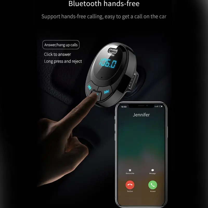 Двойной USB и type-C зарядный порт Автомобильный Bluetooth fm-передатчик, беспроводной fm-радио Bluetooth адаптер, Hands-free разговор, музыка