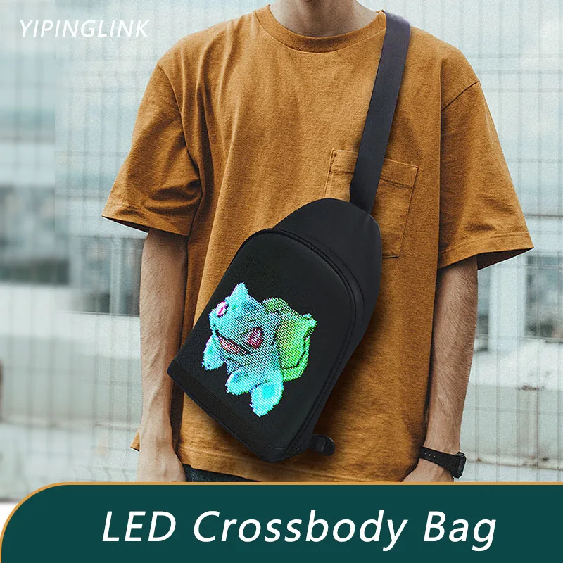 Men Fashional WIFI APP Control Full Color LED Crossbody Bag Programmable Digital LED Display Shoulder Backpack