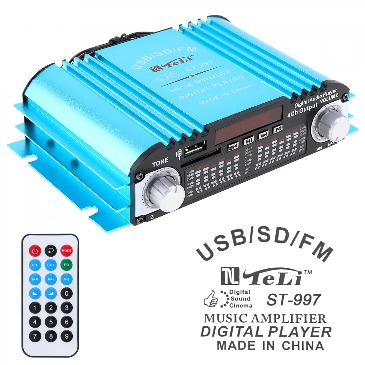 4CH стерео автомобильный аудио усилитель мощности fm радио плеер Поддержка SD USB DVD MP3