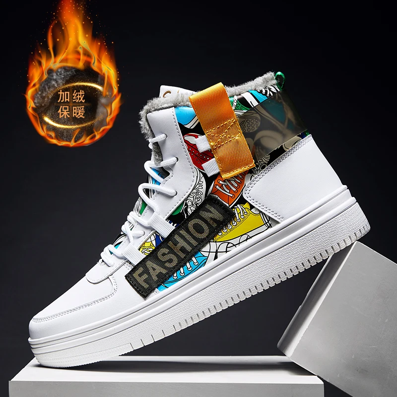 

2020 New High Top Winter Sneakers Warm Fur Plush Women Boots Man Platform Snow Shoes Woman Unisex basket femme Big Size 35-44