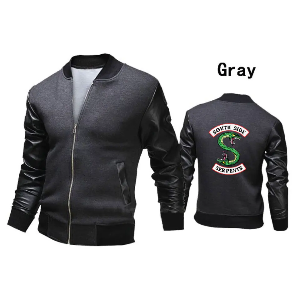 

Frdum Tommy Riverdale Zipper Standing Collar Motorcycle Leather Sleeve Jacket Men Serpents Printed Jackets Free Shipping
