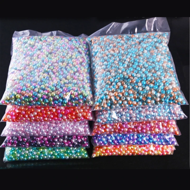 

wholesale Mixed Size 3/4/5/6/mm Round Imitation Rainbow Color Plastic ABS With hole Pearl beads For Garment Bags