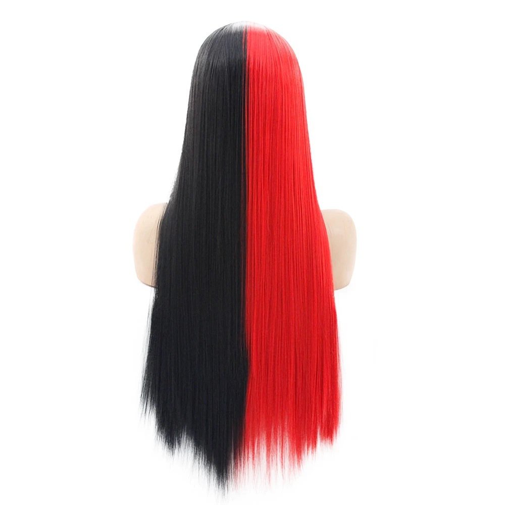 Black Red V'NICE половина черный половина оранжевый парик на кружеве для женщин Косплей натуральный Glueless прямые синтетические парики термостойкие волосы - Цвет: Black Red