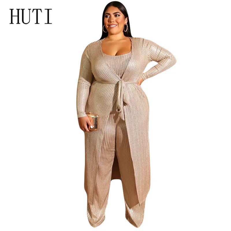 HUTI, большой размер, 4XL, 5XL, комбинезоны, костюм из трех частей, кардиган, комбинезоны, бодикон, боди, элегантные открытые комбинезоны с поясом