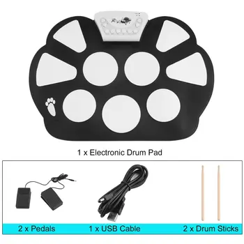 

W758S Electronic Drum Pad Portable USB Charging Roll Up Drum Pad With Drum Sticks Foldable Practice Instrument