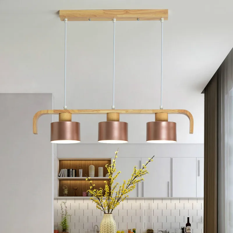 Скандинавская деревянная художественная трехголовая Подвесная лампа для ресторана, креативная личность, Современная твердая древесина, бар, столовая лампа, светодиодная лампа LB12417