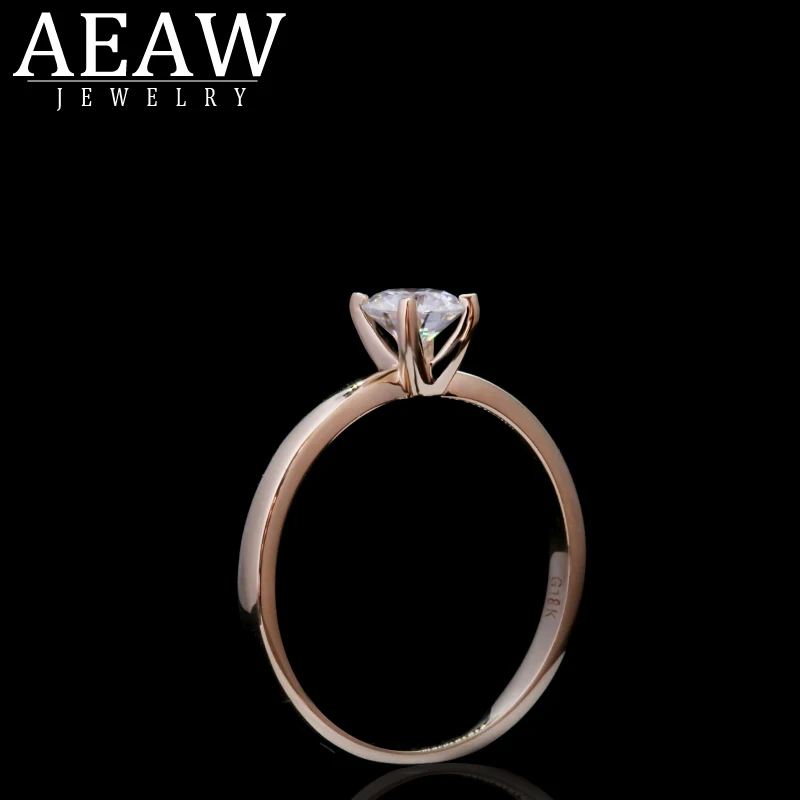 Кольцо из Белого муассанита AEAW, 0.3ct, 4 мм, круглая бриллиантовая огранка, кольцо из муассанита, бриллиантовое кольцо, 14 k, розовое золото