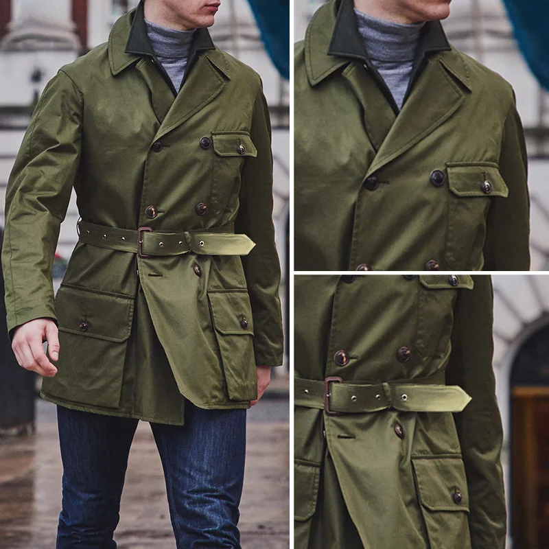 Мужской Тренч пальто размера плюс Пряжка ремень кнопка карман Slim Fit лацкан воротник куртка