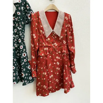 

Daisy Silk Summer Party Lace Beach Casual Shirt Elegant Office Red Long Sleeve Dress Women Vestido Vintage Boho Ladies Dresses
