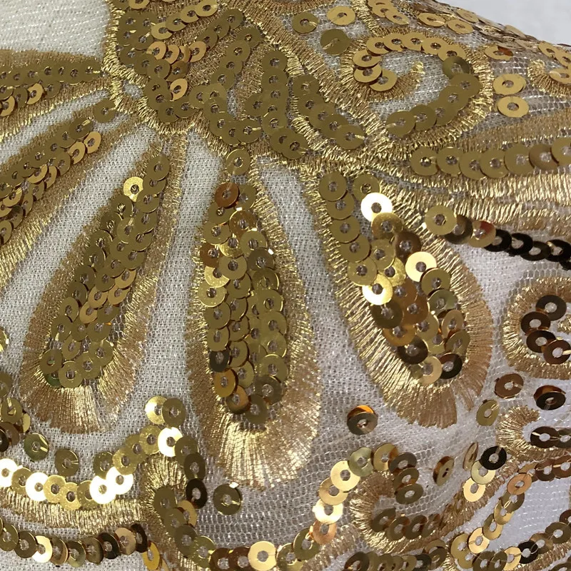 1set/5pc Gold Sequins Lace Applique For Sewing in Lace Trim Patch Wedding Dress DIY Lace Accessories