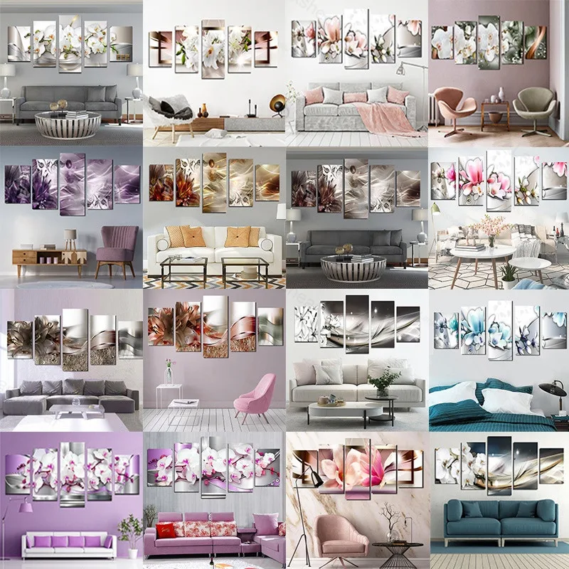 

5 Pieces Floral Canvas Painting Lilies poppy Peach blossom Posters and Prints Modern Wall Art Decor Pictures for Bedroom Decor