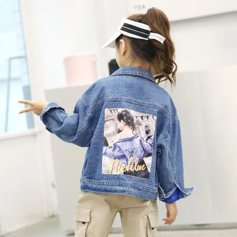 Новая джинсовая куртка с рисунком для девочек, модная детская одежда, осенняя одежда для маленьких девочек, верхняя одежда, детские джинсовые куртки, пальто