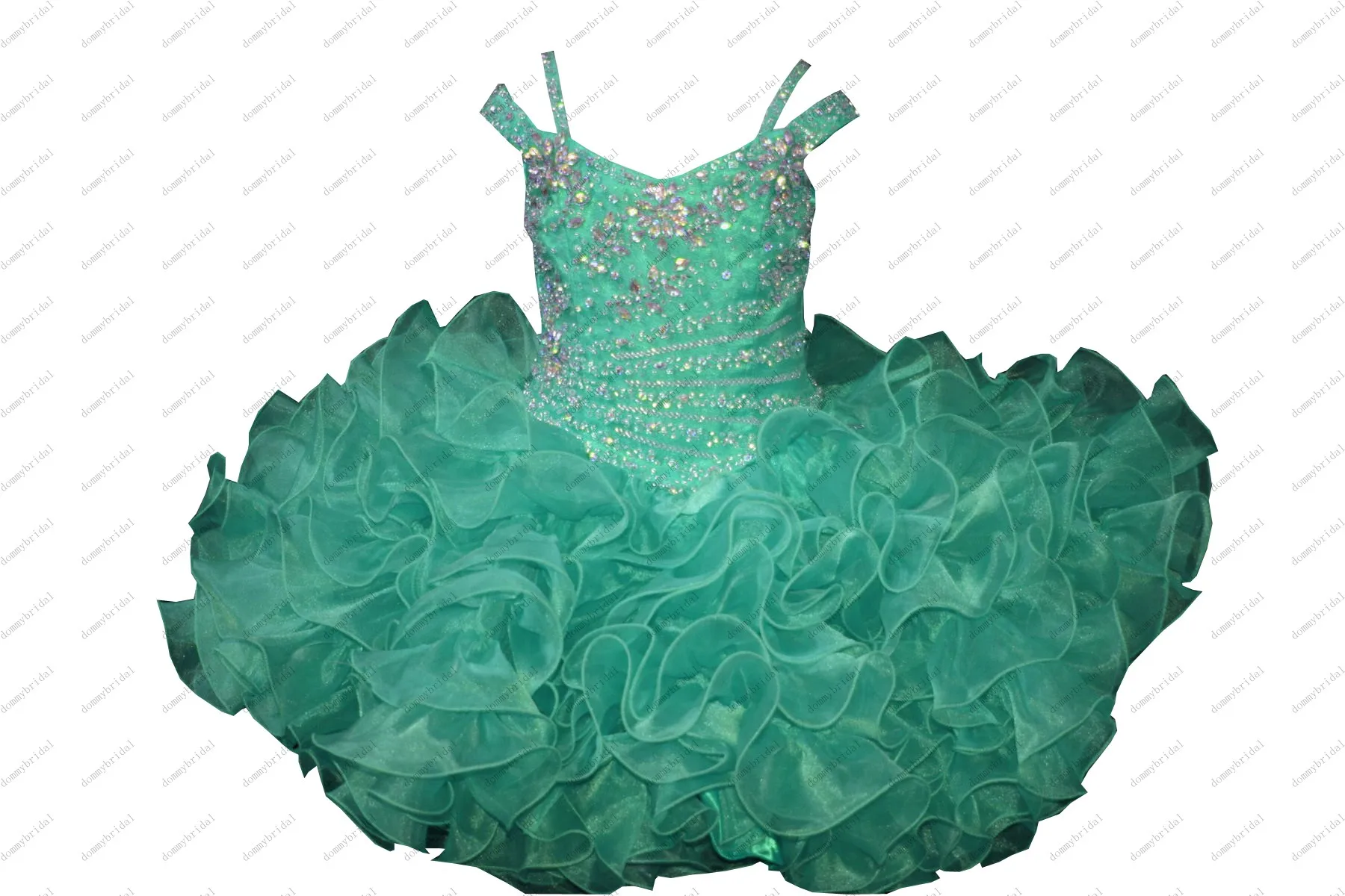 

Amazing Aqua Cupcake Toddler Little Girls Pageant Formal Dresses Short Organza Crystal Beaded Sequins Above Knee Cheap