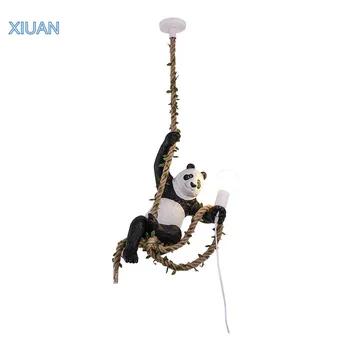 

Postmodern Resin Panda Pendant Light E27 Holder Panda Animal Shape Hemp Rope Hanging Lamp for Dining Room Restaurant Coffee shop
