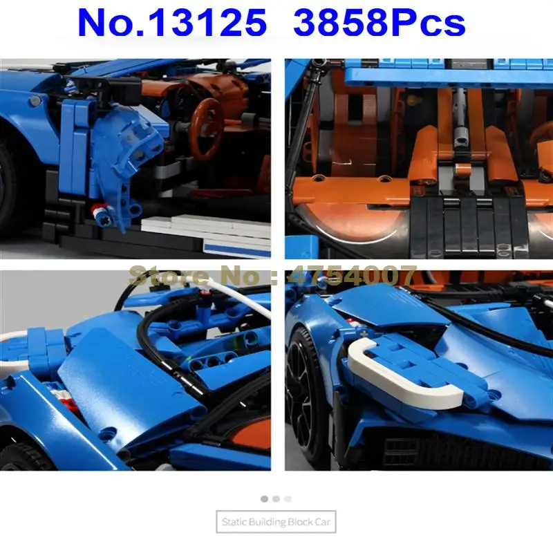 13125 3858 шт. technic bugatti chiron синий спортивный автомобиль модель комплект строительные блоки 42083 игрушка