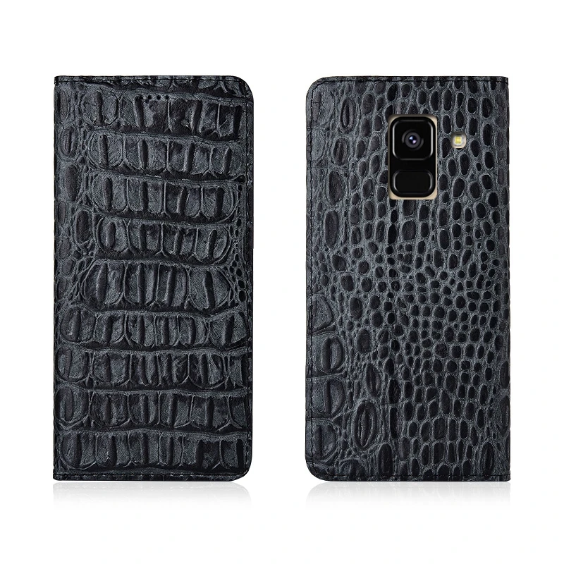 

Crocodile Back Pattern Genuine Real Leather Magnetic Flip Phone Bag For Samsung Galaxy A8 Plus 2018/Galaxy A8 2018 Phone Case