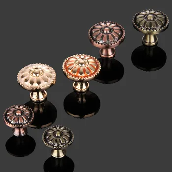 1set Alloy Furniture Cabinet Knobs Flower Handles Cupboard Drawer Wardrobe Kitchen Door Pull Antique Bronze Red Brass wscrew