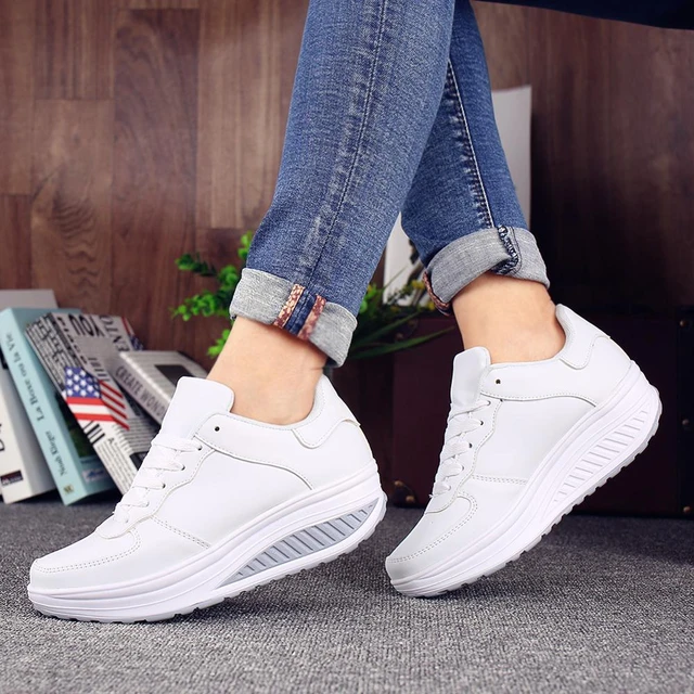 zapatillas mujer deportiva mujer de moda 2019 Zapato informal Pu con plataforma de cuña impermeable para mujer - AliExpress