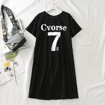 

2020 New Fashion Brand Oversize Dress Plus Size A-line Casual Summer Cotton Short O-neck Natural Regular Letter Knee-length