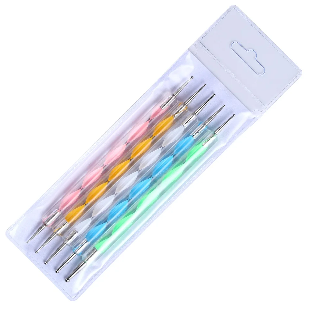 Arte Clavo Nail Pen 5pcs Professional Nail Art Pen 2Way Dotting Pen Set LED UV Gel Nail Painting Draw Brush Rhinestone Tool Kit 2