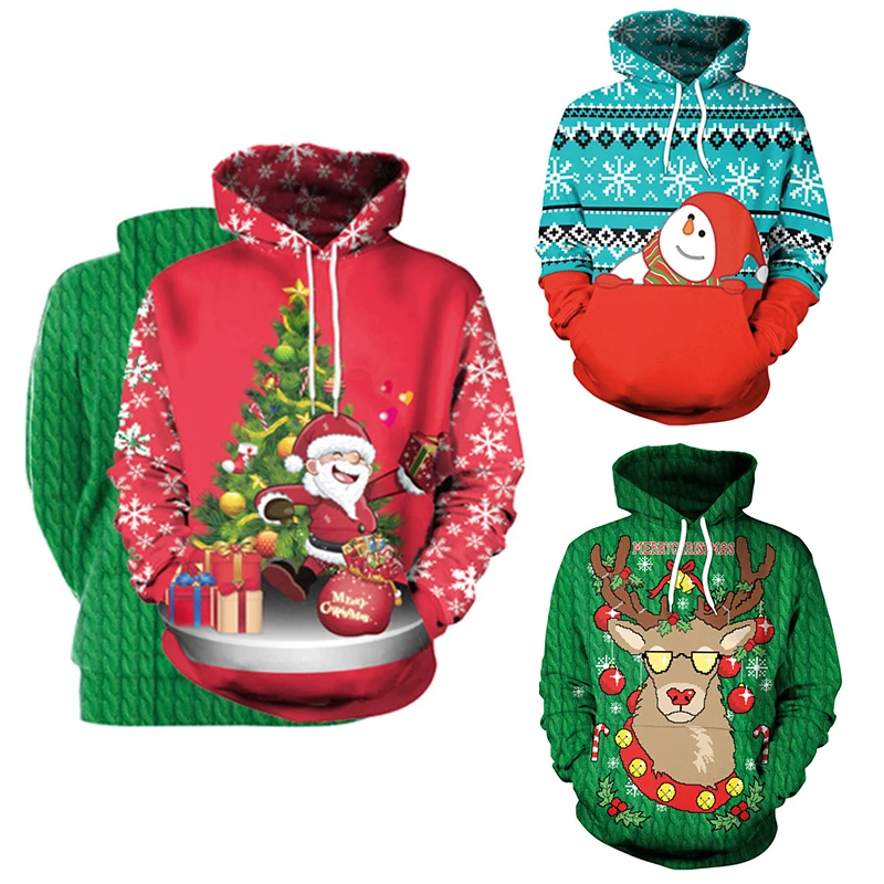 Unisex UGLY CHRISTMAS SWEATER Vacation Santa Funny Women's Mens Hoodie RED 