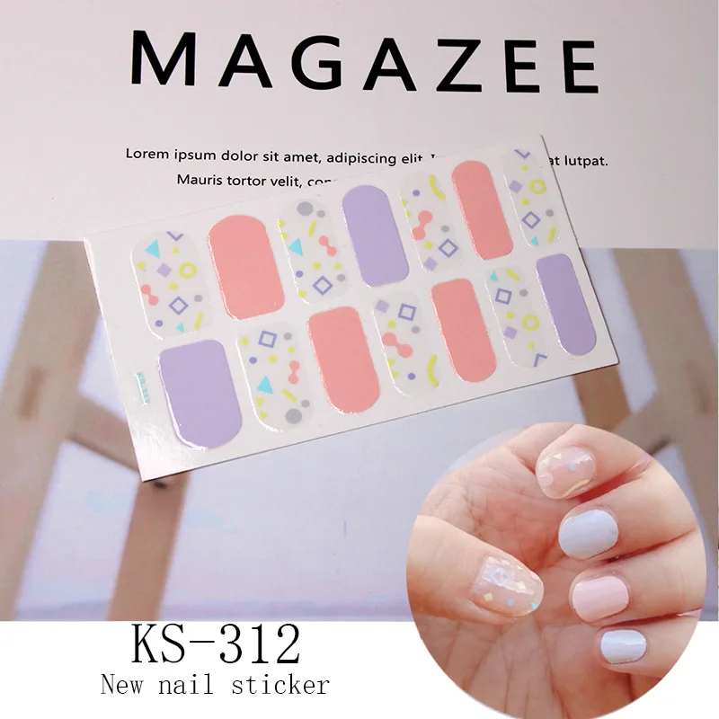 KS312 1 шт, Серия KS, стиль, самоклеющиеся наклейки для ногтей, радужные авокадо, с рисунком, французские кончики для ногтей, 3D Маникюр, полное покрытие, наклейки, сделай сам - Цвет: KS312