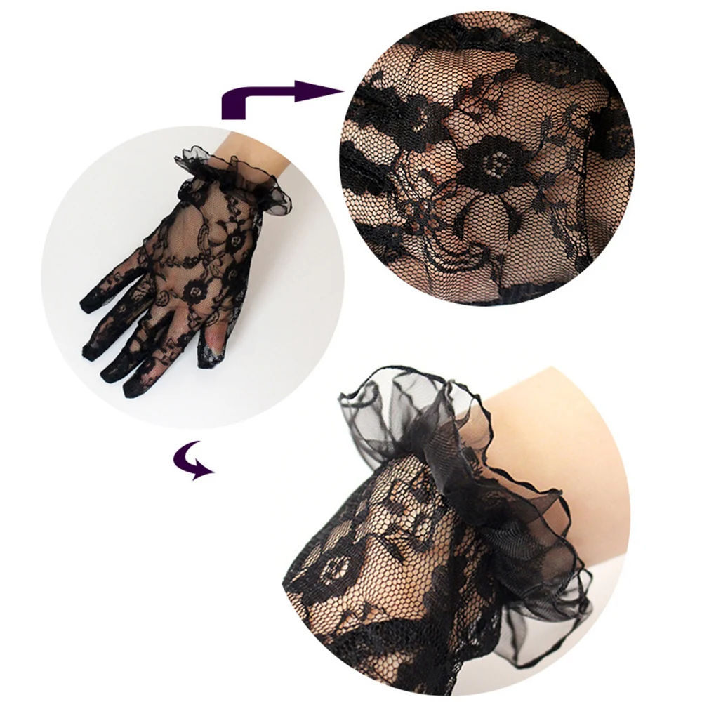 Fashion Sexy Gloves Wrist Length Women Bride Black Lace Gloves Mittens For Party Sun Protection Accessories Driving Gloves