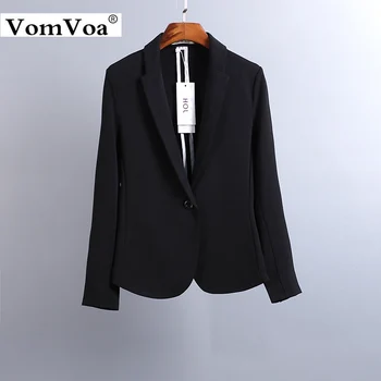 

VomVoaAutumn 2019 new elastic slim black one button Blazer coat women's casual professional ol suit