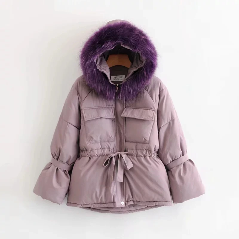 Big Fur Collar Winter Coat Hooded Parkas Warm Cotton Jackets Drawstring Plus Size Jackets For Women Big Pocket Outwear