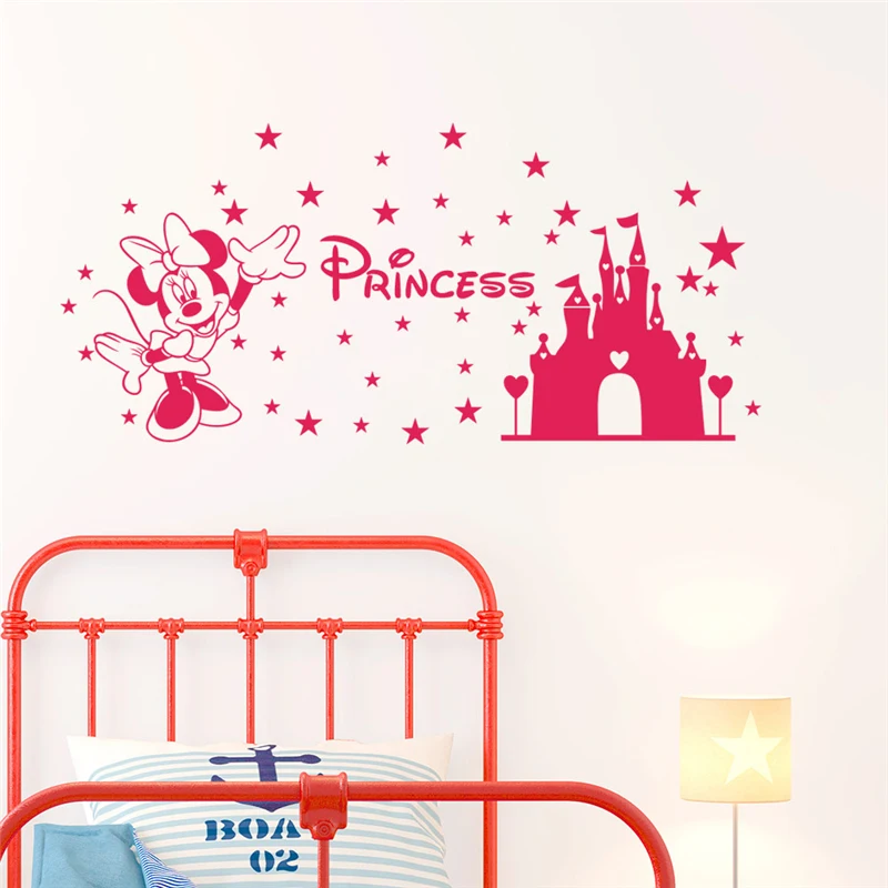 disney castle minnie wall stickers for kids rooms baby bedroom home decor cartoon wall decals vinyl wallpaper diy mural art