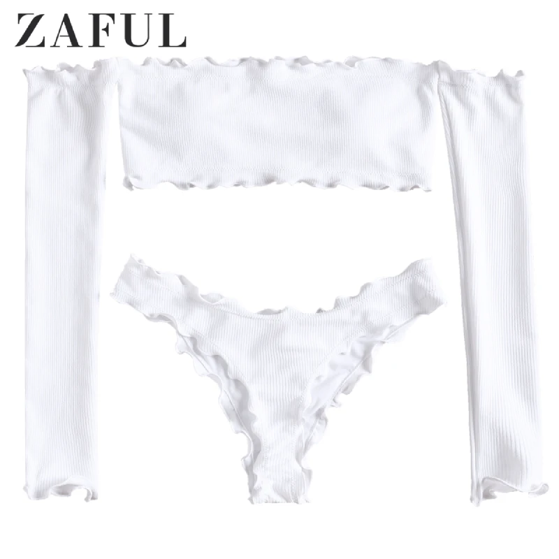 Женский купальник-бикини ZAFUL Раздельный купальник с открытыми плечами и длинным
