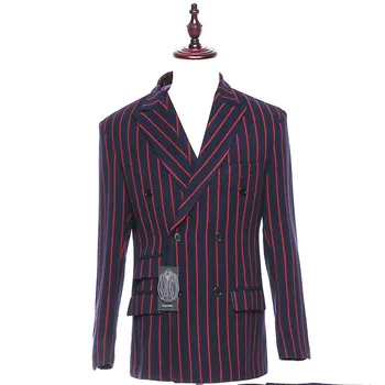 

Men Suit Jacket Red and Black Stripes Double Breasted Blazers Male Slim Fit Casual Men's Wedding Tuxedo Coat Traje Hombre CUSTOM