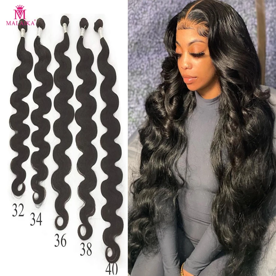 

Malaika 28 30 32 38 Inch Human Hair Bundles 100% Brazilian Hair Weave Bundles Body Wave 3 4 Bundle Virgin Remy Hair Extensions