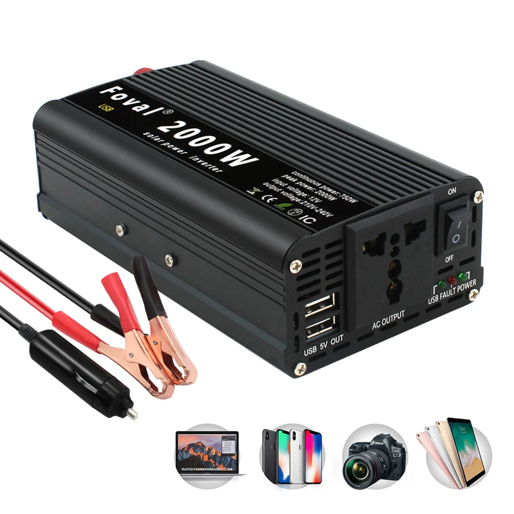 Dual Usb 2000W Adattatore Per Convertitore Di Caricabatterie Per Inverter Portatile Dc 12V/24V A Ac 220V 230V Nero Rosso Argento Presa Universale