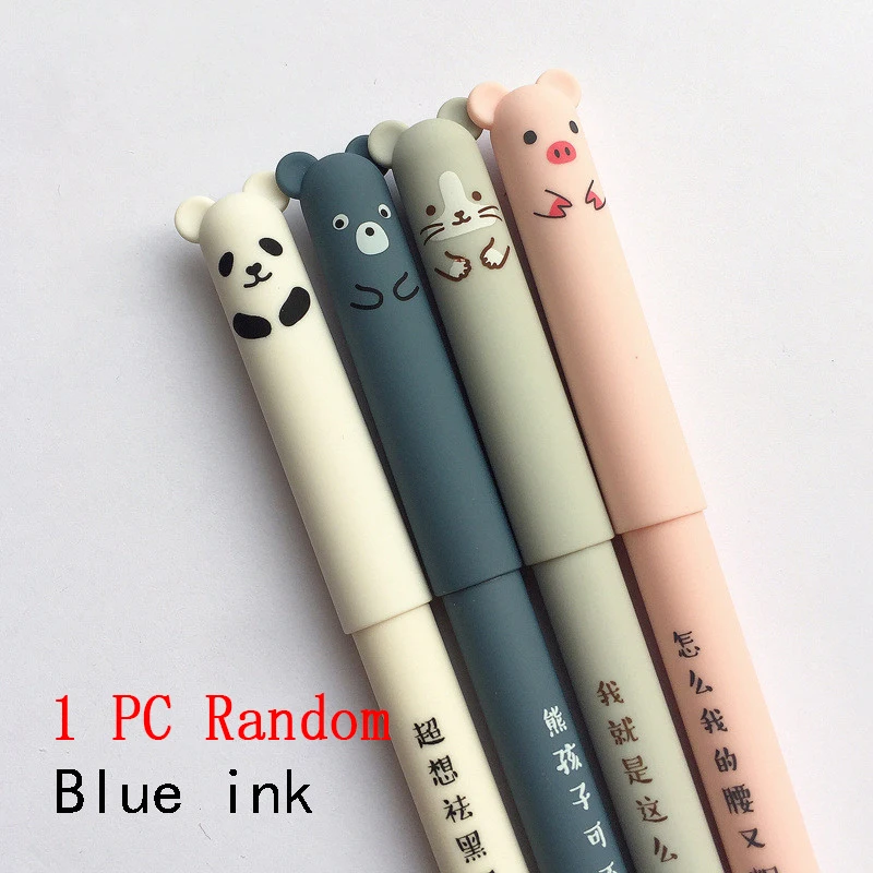 1 Pc Random B Стираемая ручка с мультяшными животными 0,35 мм, милые кавайные ручки с пандой и кошкой, гелевые ручки для школы, новые канцелярские принадлежности, подарки для девочек - Цвет: 1 Pc Random B