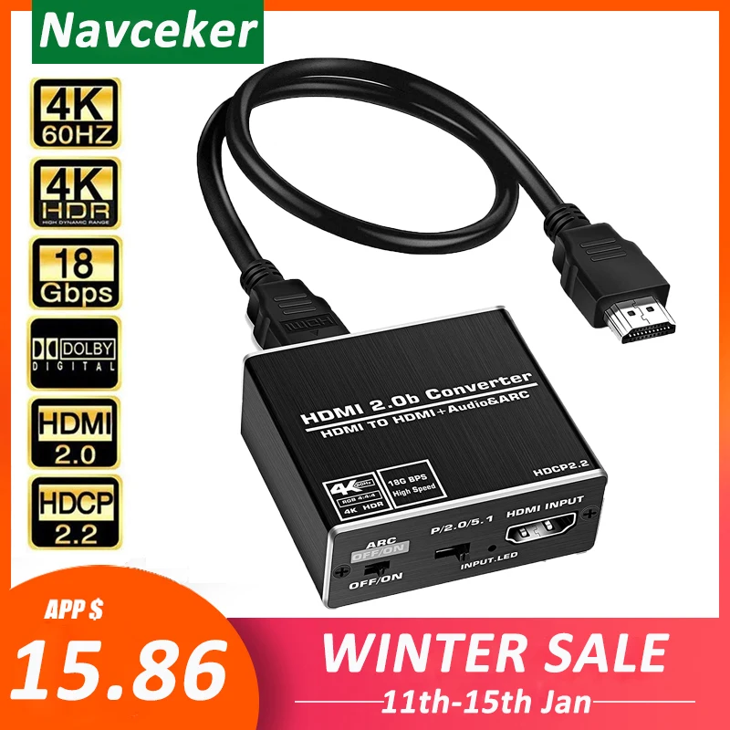 Аудиоэкстрактор Navceker 4K 60Hz HDMI 2 0 аудиоэкстрактор 5 1 ARC сплиттер к аудио экстрактор