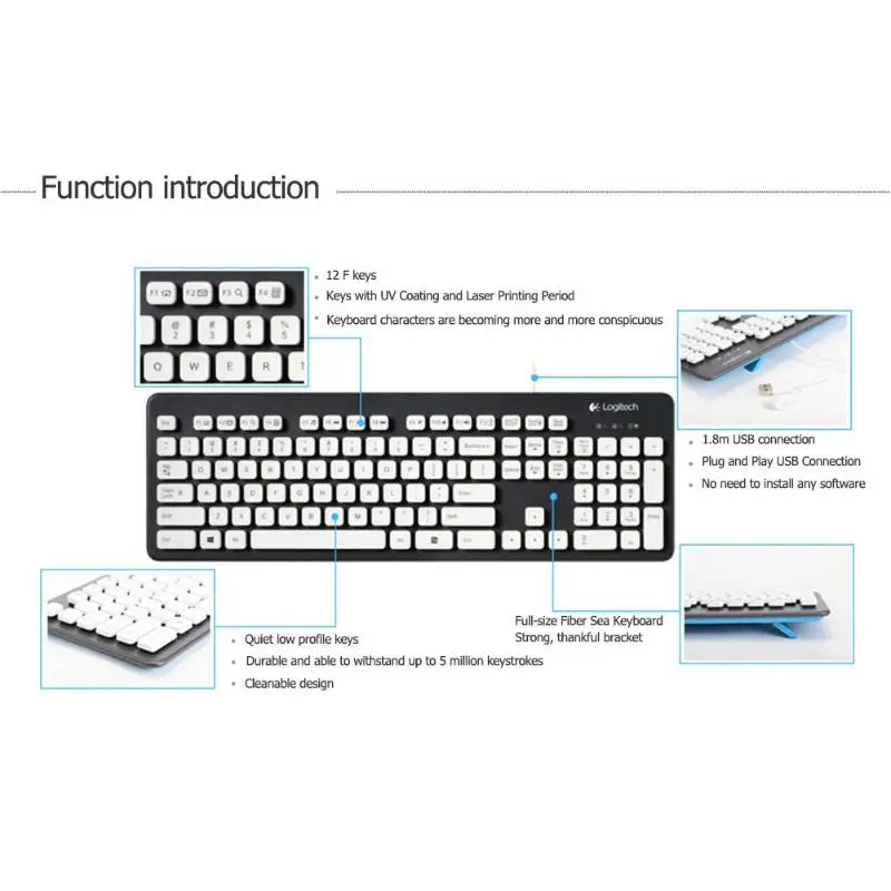 Logitech K310 моющиеся Водонепроницаемый Проводная клавиатура 104 клавиши игровая клавиатура и мышь с подсветкой для Windows XP, Windows 7 8 настольных ПК компьютер