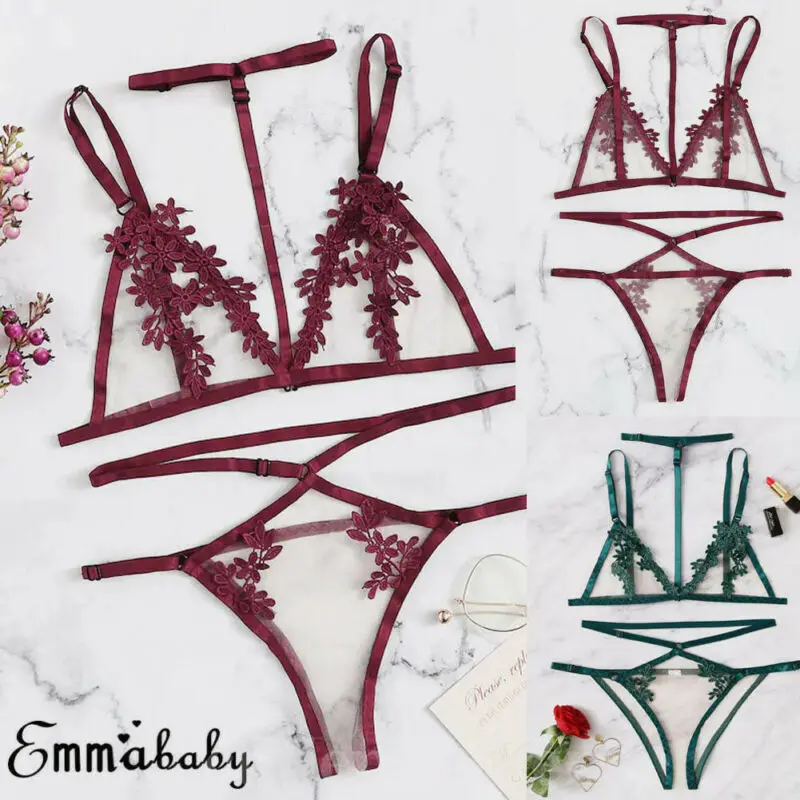 

2019 New Fashion Sexy Women Lingerie Lace Bra G-string Thong Set Babydoll Sleepwear Underwear Nightwear