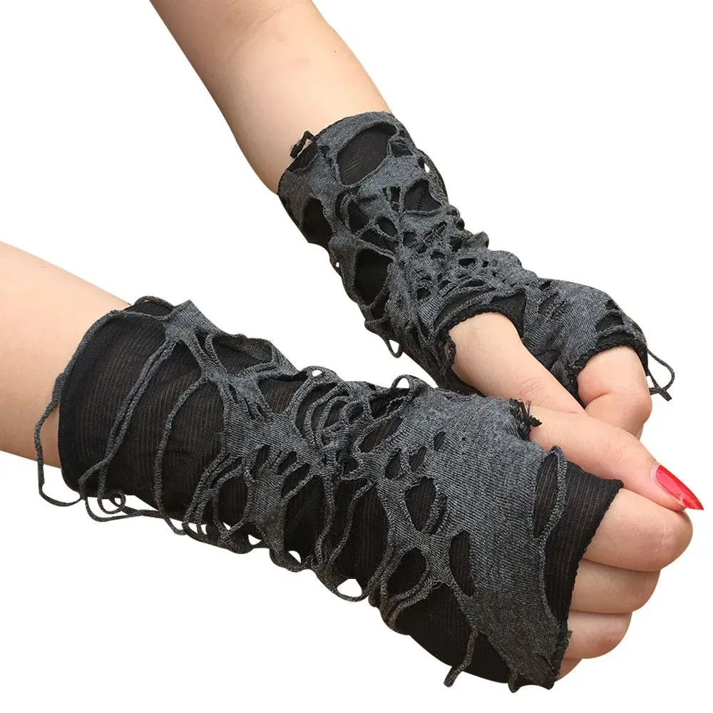 Fingerless Gloves 1Pair Black Punk Mittens Beggar Style Masquerade Party Long Gothic Sunscreen Arm Sleeves Cosplay