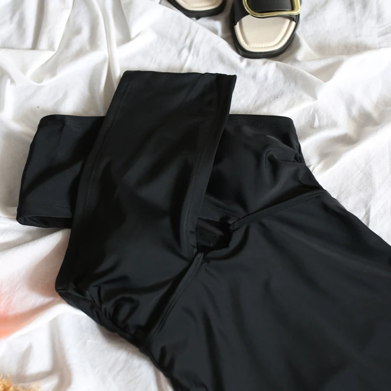 Черный сексуальный женский купальник с перекрещивающимися бретельками, Цельный купальник, однотонный облегающий Монокини, боди, купальные костюмы, пляжная одежда для плавания