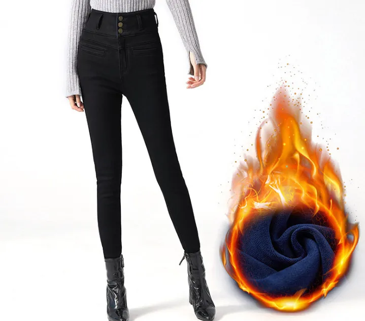 Black Fleece Джинсы с высокой талией; зимние брюки бойфренда с флисовой подкладкой; удобные Стрейчевые джинсовые брюки с хорошей эластичной резинкой на талии; джинсы с эффектом пуш-ап; Jeanouc650a - Цвет: Black Fleece