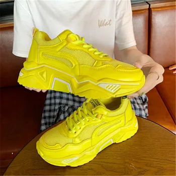 

2019 New Fashion Chunky Sneakers Women Shoes High Heel Platform Sneakers Casual Green White Yellow Sneakers