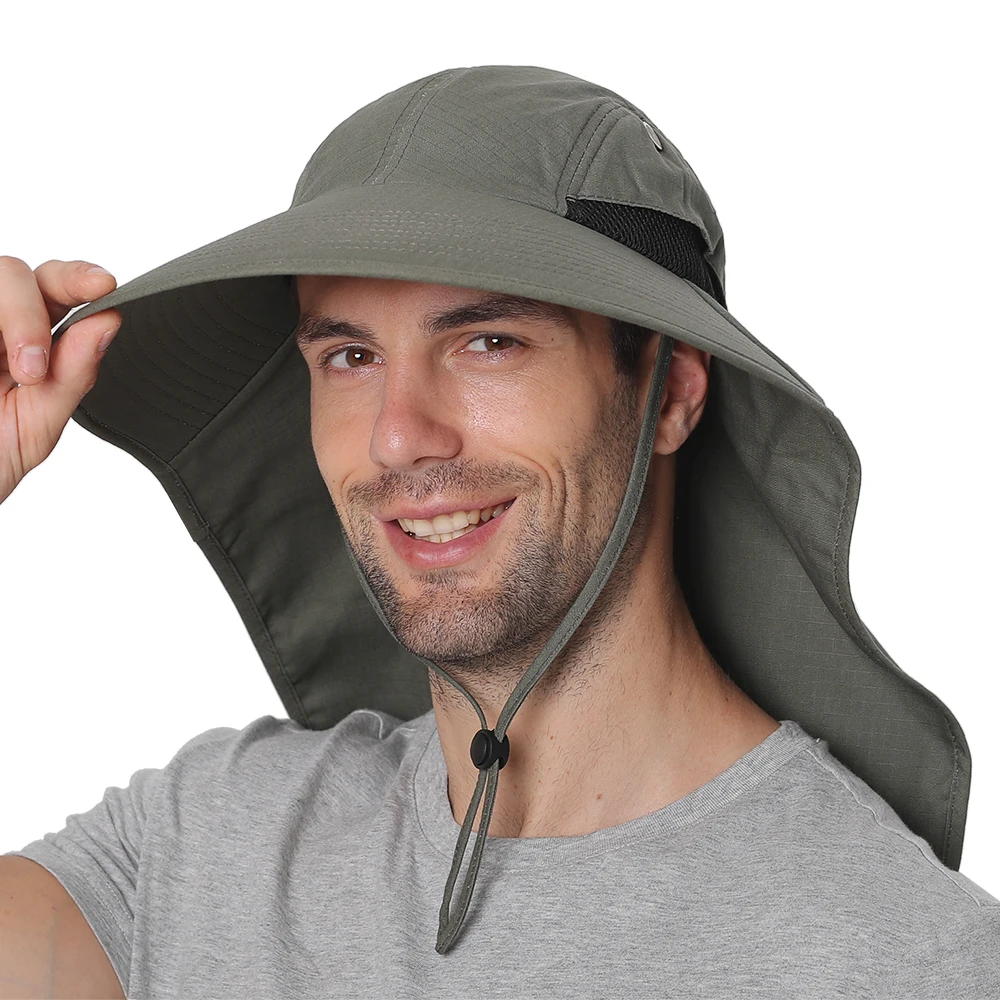 

Fishing Cap Wide Brim Unisex Sun Hat with Neck Flap Adjustable Drawstring for Travel Camping Hiking Boating Pesca