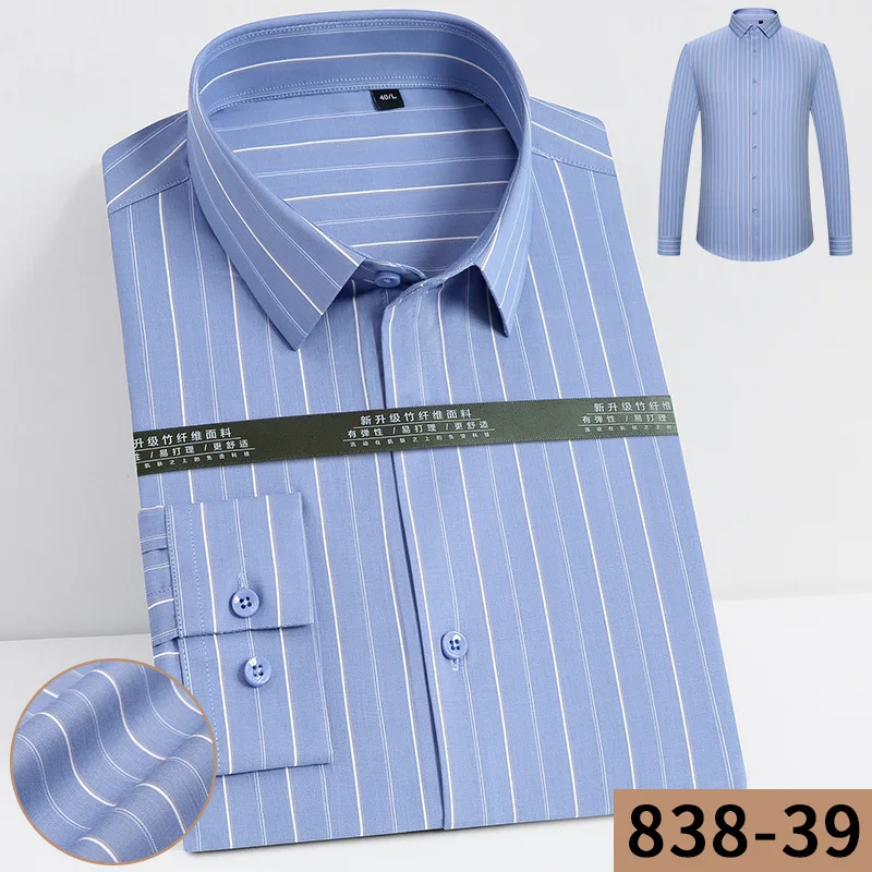 2022 New Stretch Business Shirt Stripe Long Sleeve Casual Trim Youth Long Sleeve Shirt Four Seasons No-iron Men's Shirt mens black short sleeve shirt