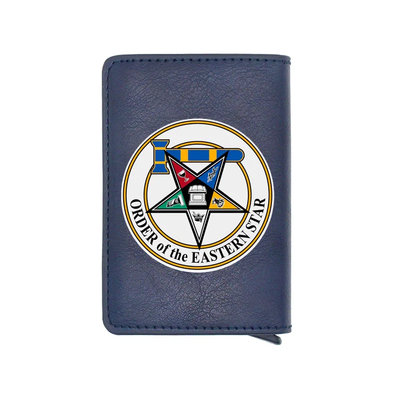 

New Fashion Order of the Eastern Star Printing Card Holder Wallet Men Women Leather Small Money Bag Masonic Male Purses